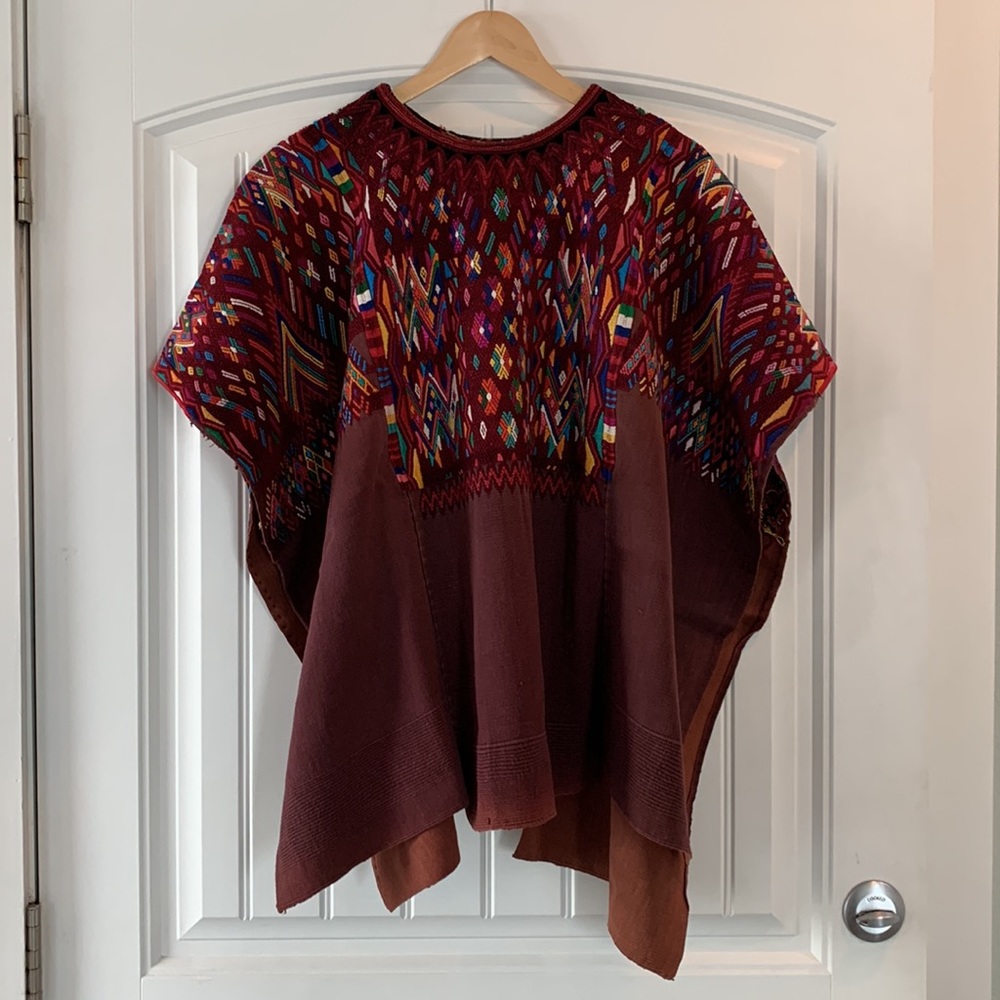 Boho Mexican Folk Embroidered Cotton Huipil/Poncho